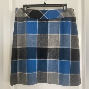 Talbots Plaid Mini Skirt Wool Blend Preppy Winter Womens Size 10 Blue Gray